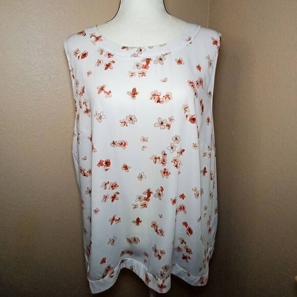 Liz Claiborne Career white floral Sleeveless blouse Size XXL - Picture 1 of 8